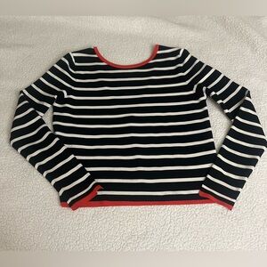 Zara Navy and White Striped Long Sleeve Tee with Red Trim